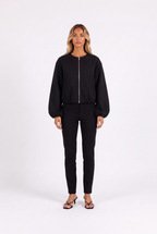 Cropped zip-up bomber jacket in Black — front